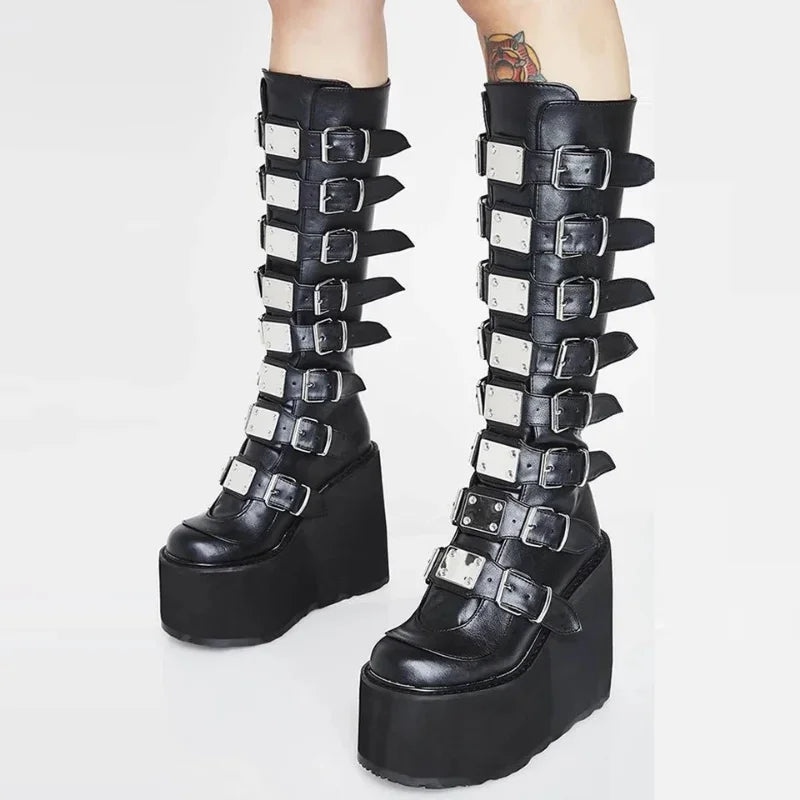 Bota Warlock® Gothic - Sapatos Femininos Estilo Punk Gótico com Salto Alto tipo Demonia
